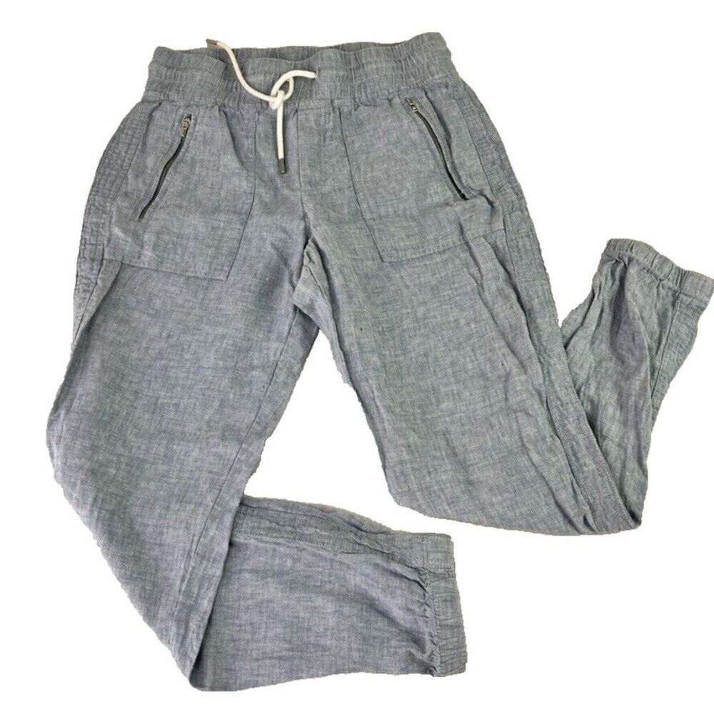 Athleta Cabo Linen Jogger Pants Womens 2 Chambray Blue Drawstring 530642